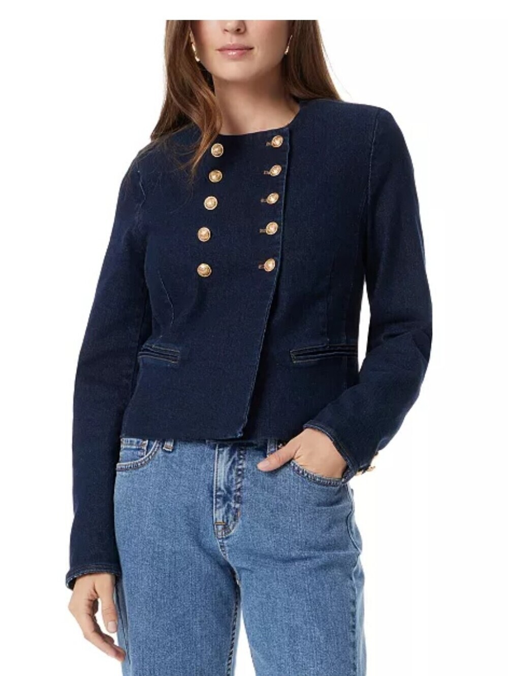 Sam Edelman Fiona Denim jacket Double-breasted gold buttons Sz S